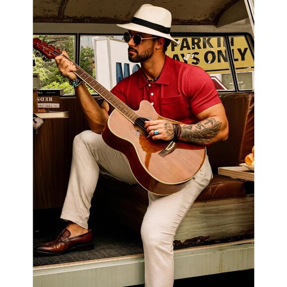 GRACE KARIN Men's Knit Polo Shirt Short Sleeve Textured Lightweight Golf Sweater - Picture 3 of 7